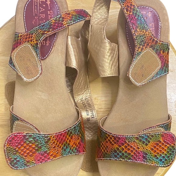 L' Artiste Faux Crocodile Sandals 38 US 7 Multicolored Slingback w/2 Straps Top - Picture 6 of 8